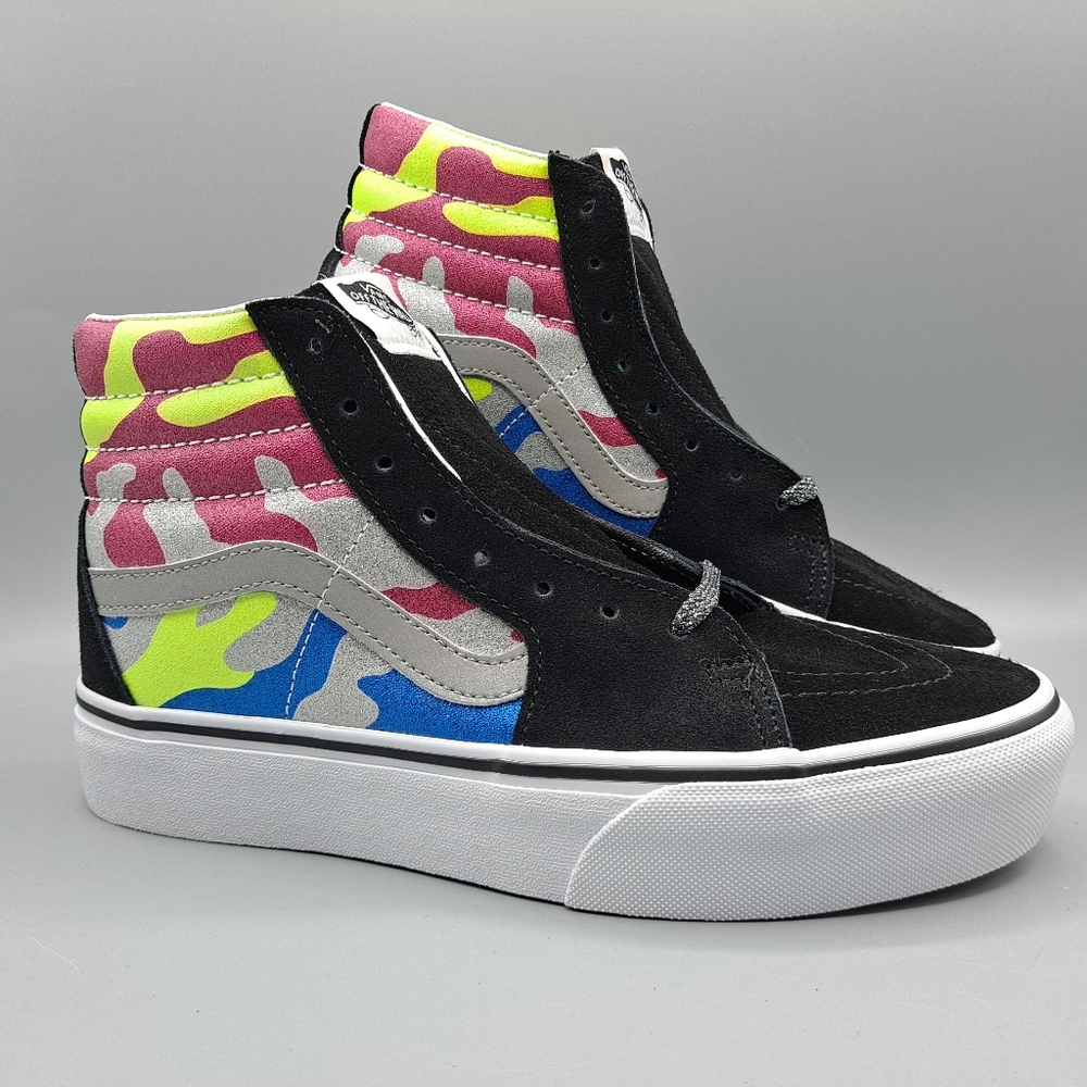 New SK8-Hi Top Platform 2 After Dark Glitter Camo Camouflage Pink Blue Women's 9